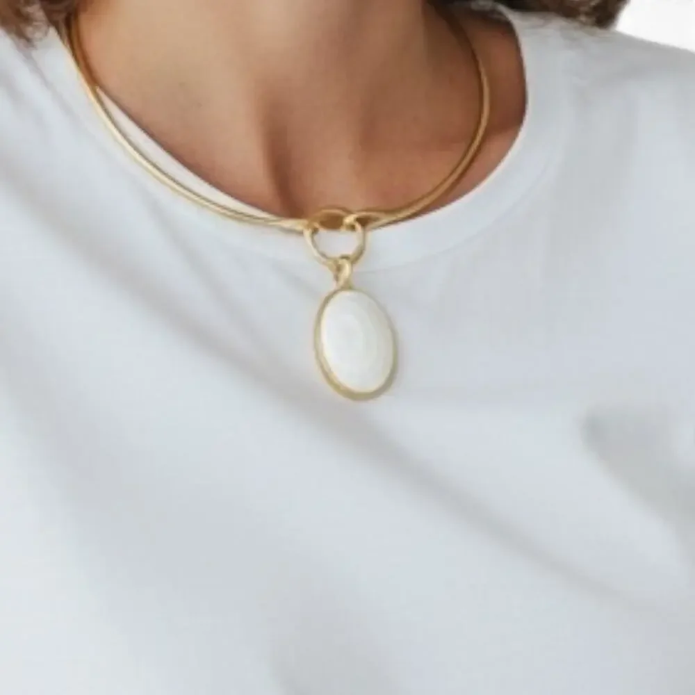 White House Black Market Gold Collar Choker with White Oval Pendant | NWOT